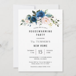 Classic Blue Blush Blue Floral Housewarming Party Einladung