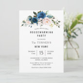 Classic Blue Blush Blue Floral Housewarming Party Einladung (Stehend Vorderseite)