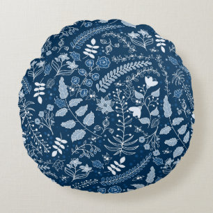 Classic Blue Boho Blume Beautiful Rundes Kissen