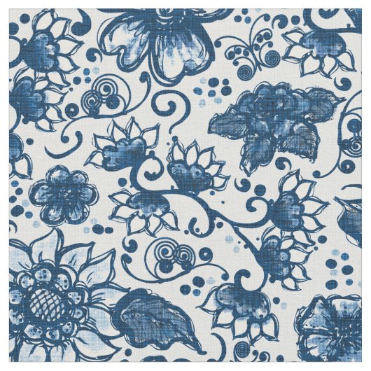 Classic Blue Boho Blume Stoff (Nahaufnahme)