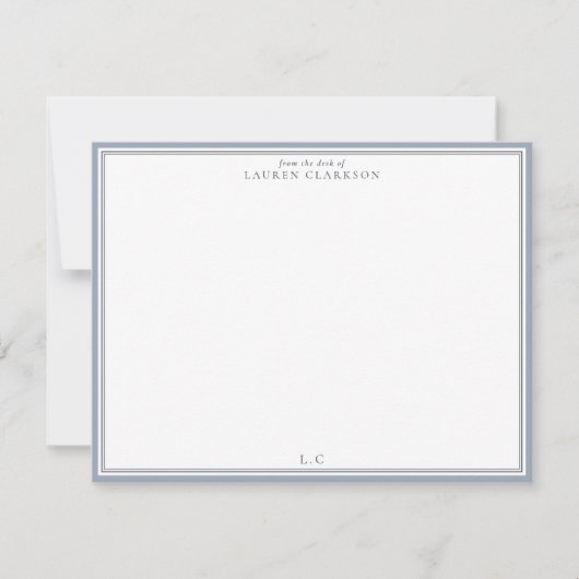 Classic Blue Border Monogram Stationery Note Card Einladung (Vorderseite)