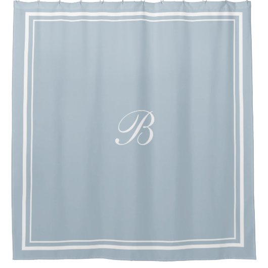 Classic Blue Border Script Monogram Letter Duschvorhang (Vorderseite)