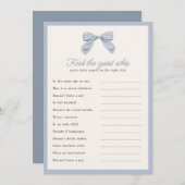 Classic Blue Bow Finden Sie die Gast Shower Game C Einladung (Vorne/Hinten)