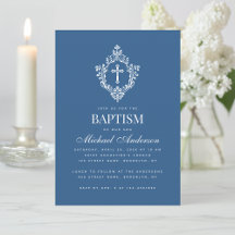 Classic Blue Boy Baptism Cross in Vintage Crest
