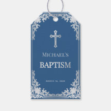 Classic Blue Boy Baptism Vintag Elegant Favor Tag