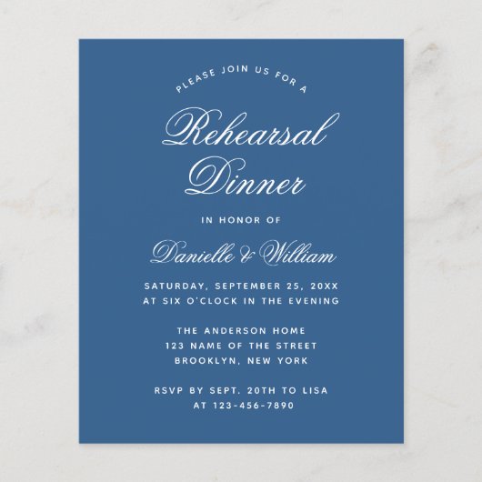 Classic Blue Budget Probe Dinner Einladung (Vorderseite)