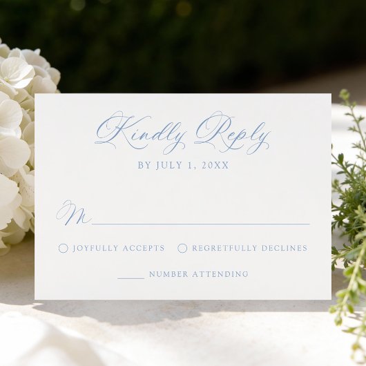 Classic Blue Calligraphy Wedding RSVP Karte
