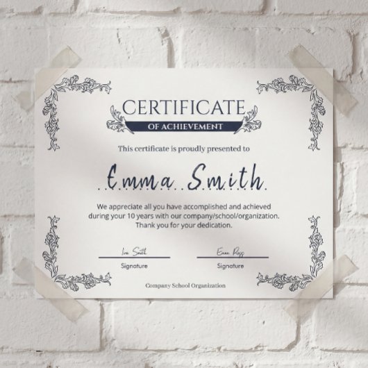 Classic Blue Certificate Of Achievement Template