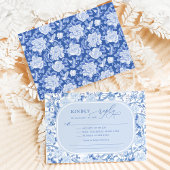 Classic Blue Chinoiserie Bird Peony Wedding RSVP Karte