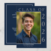 Classic Blue Class 2025 Graduate Custom Foto Einladung (Vorne/Hinten)