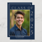 Classic Blue Class 2025 Graduate Custom Foto Einladung (Vorne/Hinten)