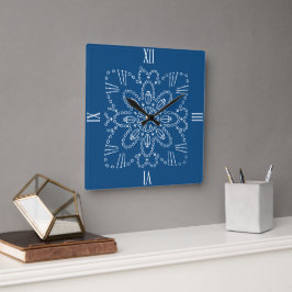 Classic Blue Crochet Chart Square Wall Clock Quadratische Wanduhr
