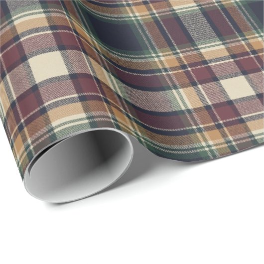 Classic Blue Dark Green Red Plaid Pattern Holiday Geschenkpapier (Rolleneckpunkt)