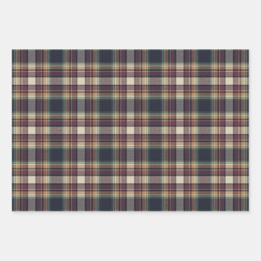 Classic Blue Dark Green Red Plaid Pattern Holiday Geschenkpapier Set (Vorderseite)