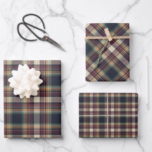 Classic Blue Dark Green Red Plaid Pattern Holiday Geschenkpapier Set (Vorderseite)