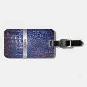 Classic Blue Digital Leather Silver Metal Monogram Gepäckanhänger (Vorderseite horizontal)