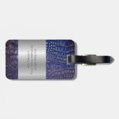 Classic Blue Digital Leather Silver Metal Monogram Gepäckanhänger (Rückseite horizontal)