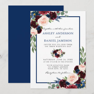 Classic Blue Elegante Watercolor Blühende Hochzeit Einladung