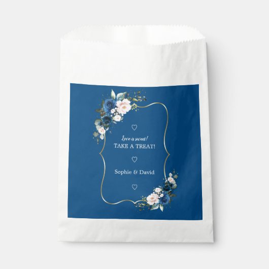 Classic Blue Floral Liebe ist süße Hochzeit Geschenktütchen (Vorderseite)