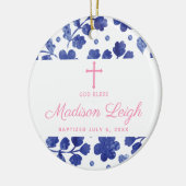 Classic Blue Floral Personalized Girl Baptism Keramik Ornament (Links)