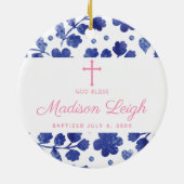 Classic Blue Floral Personalized Girl Baptism Keramik Ornament (Hinten)