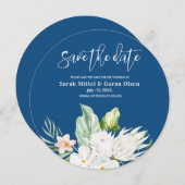 Classic Blue Floral Save the Date Runde Einladung (Vorne/Hinten)