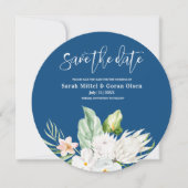 Classic Blue Floral Save the Date Runde Einladung (Vorderseite)