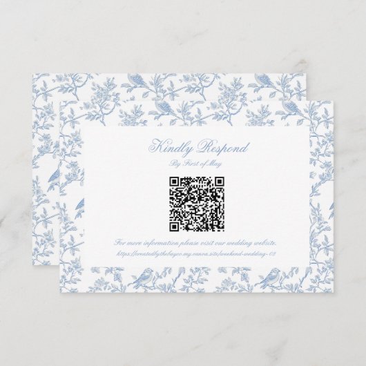Classic Blue Floral Toile QR code RSVP (Vorne/Hinten)