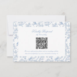 Classic Blue Floral Toile QR code RSVP Karte
