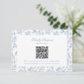 Classic Blue Floral Toile QR code RSVP Karte (Stehend Vorderseite)