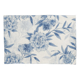 Classic Blue Floral Toile Watercolor Pattern White Kissenbezug