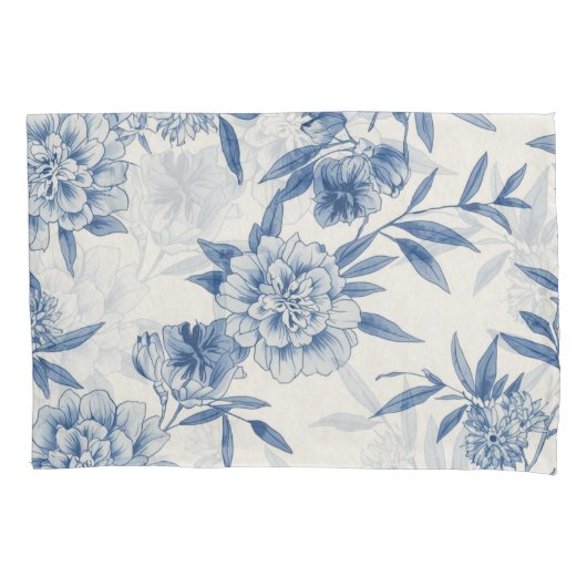 Classic Blue Floral Toile Watercolor Pattern White Kissenbezug (Vorderseite)