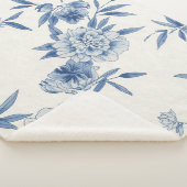Classic Blue Floral Toile Watercolor Pattern White Sherpadecke (3/4)