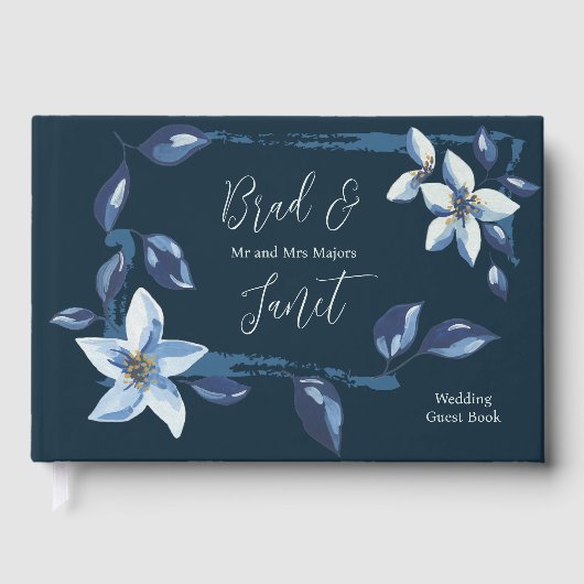 Classic Blue Floral Wedding Guest Book Gästebuch (Vorderseite)