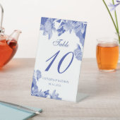 Classic Blue Floral Wedding Tischnummer Pe Sockelschild (In SItu)