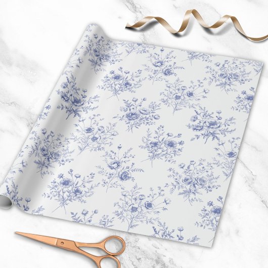 Classic Blue Flowers Pattern French blue toile Geschenkpapier
