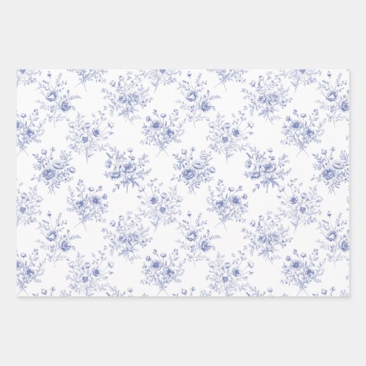 Classic Blue Flowers Pattern French blue toile Geschenkpapier Set (Vorderseite 2)
