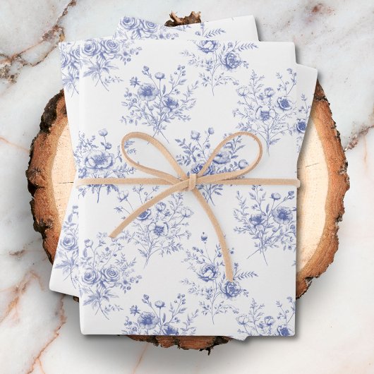 Classic Blue Flowers Pattern French blue toile Geschenkpapier Set