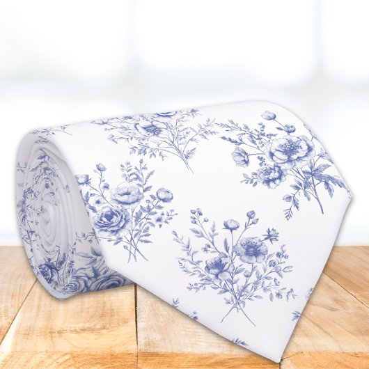 Classic Blue Flowers Pattern French blue toile Krawatte
