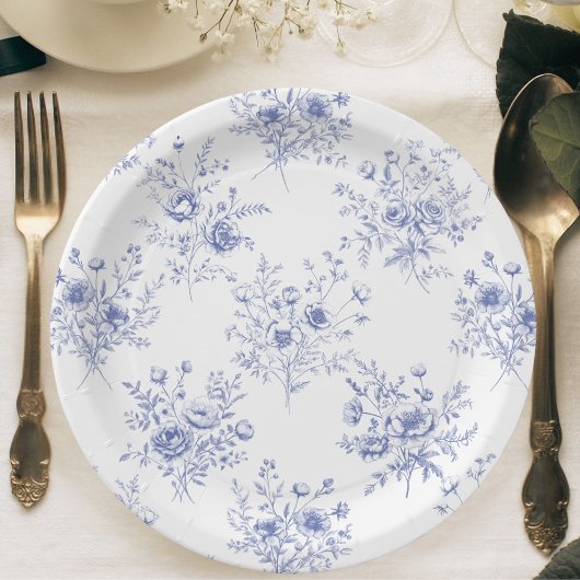 Classic Blue Flowers Pattern French blue toile Pappteller