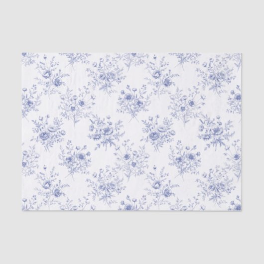 Classic Blue Flowers Pattern French blue toile Seidenpapier (Vorderseite)