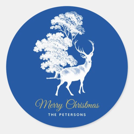 Classic Blue French Toile Dee in Forest Runder Aufkleber (Vorderseite)