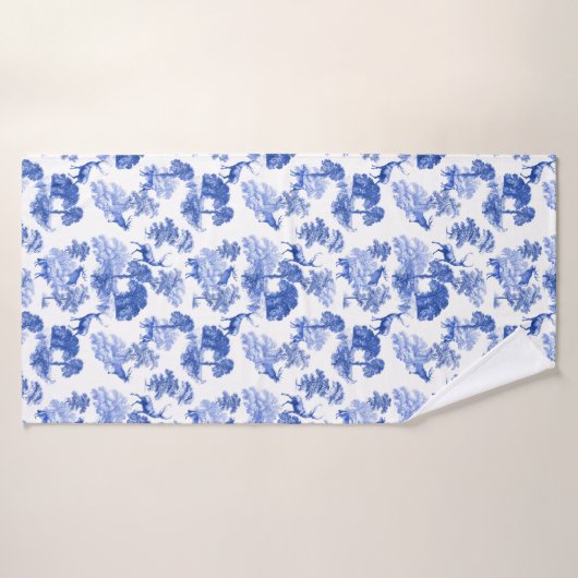 Classic Blue French Toile Deer Forest Badehandtuch (Badehandtuch)