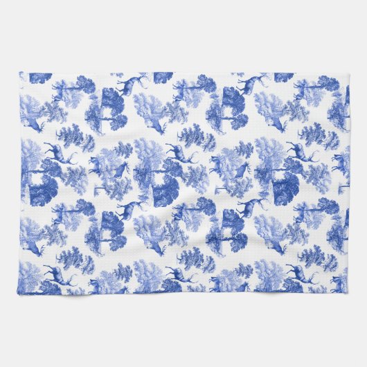 Classic Blue French Toile Deer Forest Geschirrtuch (Horizontal)