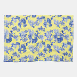 Classic Blue French Toile Deer Forest Pattern Geschirrtuch