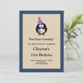 Classic Blue Gerahmt Funny Birthday Party Einladung (Stehend Vorderseite)