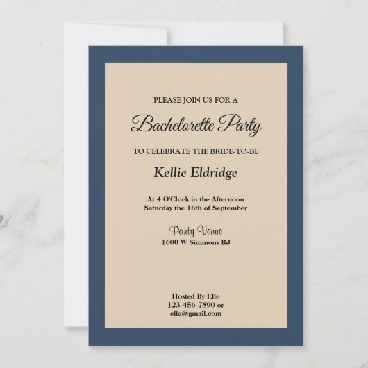 Classic Blue Gerahmt Junggeselinnen-Abschied Einla Einladung (Vorderseite)