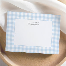 Classic Blue Gingham Baby Dusche Danke Karte