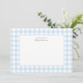 Classic Blue Gingham Baby Dusche Danke Karte (Stehend Vorderseite)