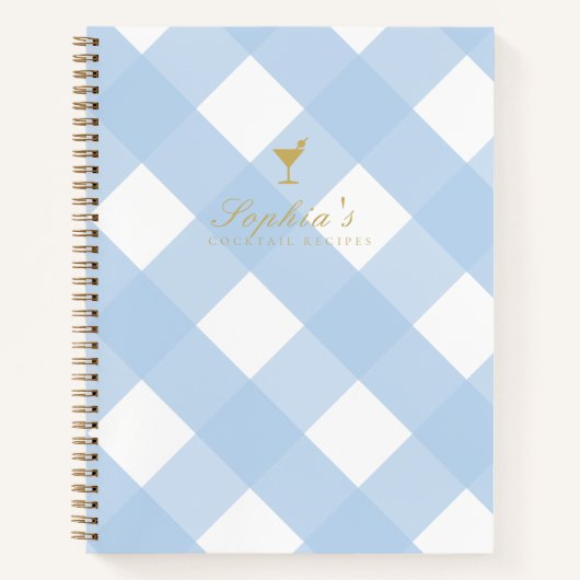 Classic Blue Gingham Blank Cocktail Recipe Notizblock (Vorderseite)